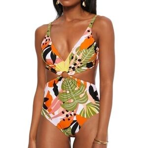 Bar III Jungle Tropic Printed Ring One-Piece Swimsuit